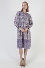 Vtg 70s Purple Floral India Dress Cotton Airy Chambeli Festival Bib Pakistan M