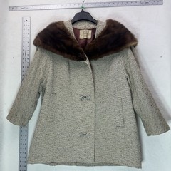 Vintage 50s Bouclé Swing Coat Real Mink Roll Up High Neck Glam Plus Size 18-22