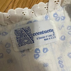Vintage Accentuette Lanz Cottage Nightgown Blue White Floral Stripe Eyelet Lace
