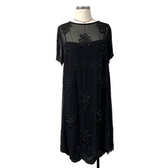Vintage D’ore Womens Size 12 Black Beaded Sheer Dress Slip Set