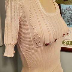 Nod to 1930s/40s Era Styling: Knitted Cream Color Sweater Blouse w/ Rosettes
