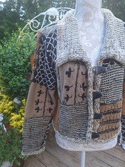 ~RARE~ VTG 1990s SANDY STARKMAN Chunky Textured Patchwork Cardigan Sweater Boho