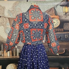 Vintage 1970s Blouse Top Shirt Red White Blue Bandana Print Pointed Collar