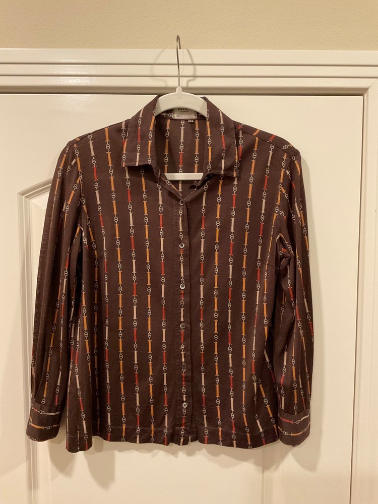 Vintage Celine Paris Chain Link 100% Cotton Button Down Blouse FR44 – US12
