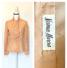 1970s 1980s Neiman-Marcus Apricot Blouse with Embroidered Birds