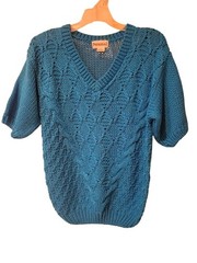 Vintage 80’s Teal Blue Chunky Knit Short Sleeve Sweater