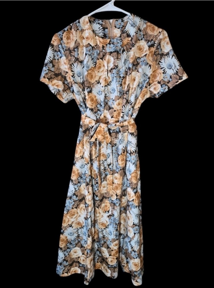 Vintage Floral Dress Tie Front Wearables Made In USA Size 16