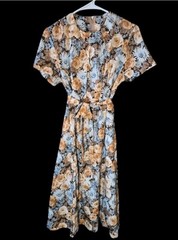 Vintage Floral Dress Tie Front Wearables Made In USA Size 16