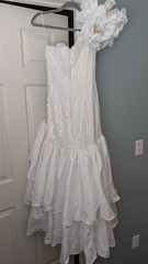 Vintage Alyce Designs 80s Prom Dress 6 White Sequin Drop Waist Ruffle High Low