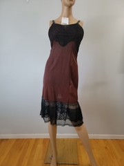 Vintage Tricot Nylon Movie Star Brown Full Slip Black Lace Detail Size 32
