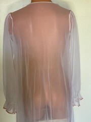 Vintage Sheer White Nylon Long Sleeve Pink Satin Top Val Mode Robe Sz.M