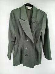 Vintage La Belle Olive Green Blazer cardigan jacket 3 button shoulder pads Women