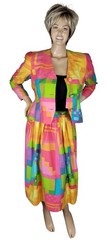 Vtg Anne Crimmins For UMI Collections Bold Neon Geometric Skirt Jacket Suit 10
