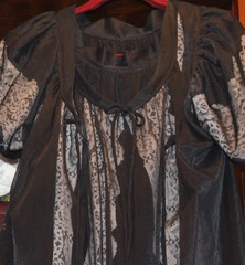 Peignoir Robe and Gown Set Black Sheer Nylon White Lace Vintage Size Medium