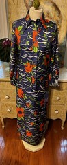 Vintage Howard Wolf Blue Orange Floral Dagger Collar Maxi Belted Shirt Dress-M