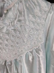 Vintage Fundamentals Petite Sz M Aqua Polyester Nightgown 3 Button Top Ruffle