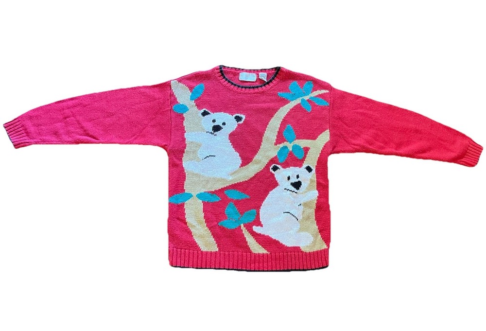 Vtg 70s Koala Sweater Sz XS/SM made in Hong Kong by Right & Design, Red
