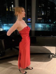 CEIL CHAPMAN Vintage 1950s Sculptural Strapless Rose Red Silk Satin Gown
