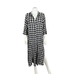 Dunes Women’s VTG Black White Gingham Cotton Gauze Dress Boho Lagenlook M