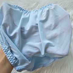 Vintage Sissy Lace Panty Blue Nylon Spandex Blend Brief Size Small Hip 32-36″