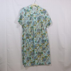 K-Mart Floral Housecoat Robe L Blue Womens Vintage Snap Front Duster