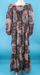 Vtg Women’s 70s Eggplant & Brown Floral Peasant Prairie Maxi Dress XXS/XS 1970s