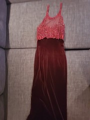 Vintage Kiki Red Velvet Evening Gown Embroidered Sz Md