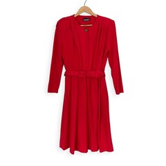 Vintage 80s Tabby of California Women’s Red Long Sleeve Belted Dress