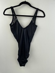 Vtg Bali 36D Lingerie Teddy Black Lace Nylon Underwire Womens A4-01