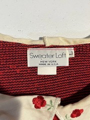 vtg Sweater Loft Womens L Knit Cat Floral Flower Red Cottage Core Grandma Kawaii