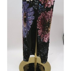 Vintage Silk Sequin Floral Daisy Maxi Dress V-Neck Long Sleeve Gown Size 10
