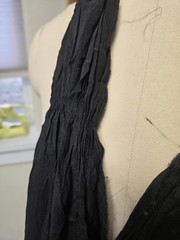 VICTORIAN 19TH C Black Mourning Pleated Silk Scarf Shawl Trad Goth