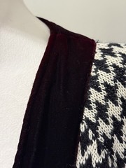 Vtg 80s Long Cardigan Sweater Houndstooth Velvet Trim HEAVY by Seventeen Brazil