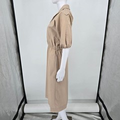 Vintage 1970s Toni Todd Khaki Elastic Waist Union Made Shirtwaist Midi Dress (M)