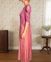 Vintage 1930s Gown Art Deco Pink Plaid Dress Coquette Old Hollywood Taffeta 34W