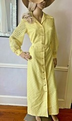 Beautiful Vintage 1960s Maxi Dress, Daffodil Yellow Eyelet Overlay, Size 10 Poly