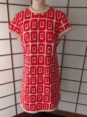 Vtg 1960s Suzy Perette New York Geometric Print Mini Dress Day Glo Orange Sz ML