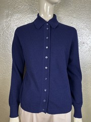 Vintage 1960s Ladies JAEGER Blue Lambswool Great Britain Blue Cardigan Sweater L