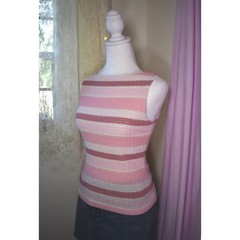 Vintage Venus Pink Striped Knit Tank Top Made in USA Sleeveless Medium