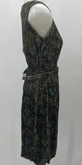 Vintage Crushed Velvet Abstract Print Party Cocktail Dress