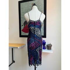 Vintage 90s Beaded Silk Slip Dress | Caché Sequin Bias Cut Jagged Hem | M