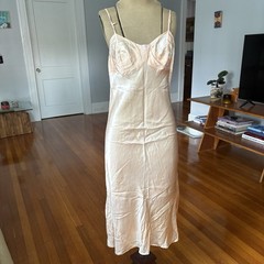 Vintage 1940s 50s Satin Bias Cut Slip Dress Lingerie Women’s Pink As Is