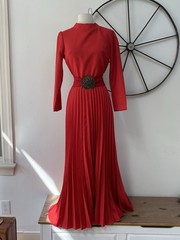 Vintage 60s- 70s Basila Red pleated long maxi house dress M