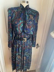 LESLIE FAY PETITE COLLECTION VINTAGE MULTICOLOR DRESS, ATTACHED JACKET-SIZE10P!