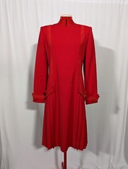 Carolina Herrera Studio Vtg 80s Red Wool Pleated Archive Museum Dress CH Suede