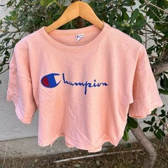 Vintage 90s Champion Script Crop Tee USA Made XL Boxy Fade
