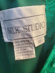 Vintage Dress SIZE 10 green jacquard SILK Silk Studio 80s drop waist LONGSLEEVE