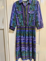 Breli Originals authentic 1970s Button-Down Front Purple and Teal Plus Dress