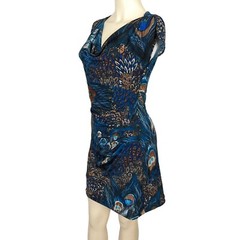 Linda Segal Vintage 1990’s peacock abstract print empire waist mini dress S