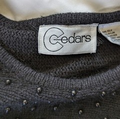 Vintage 80s Cedars Black Sweater Rose Appliqué Angora Silk Blend Size M